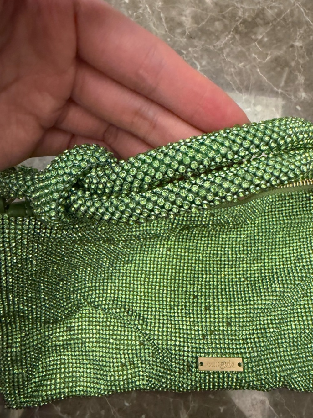 cult gaia Lime Crystal Mesh Knot-Handle Shoulder Bag - Picture 9 of 15
